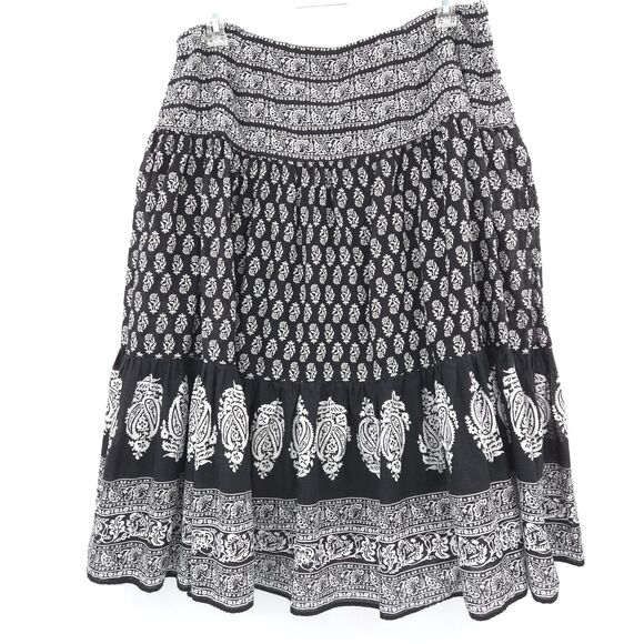 Chaps Boho black & white midi skirt Size 16 tiered A-line peasant - Picture 6 of 6
